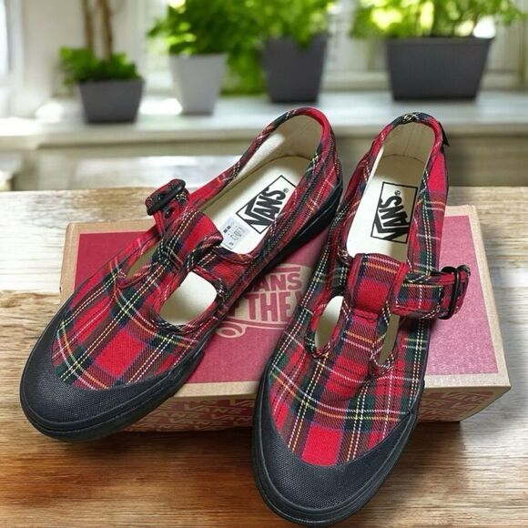 🔥 VANS STYLE 93 PLAID MARY JANE SNEAKER IN PLAID RED/BLACK Size 6 Men 7.5 Women - Picture 2 of 10